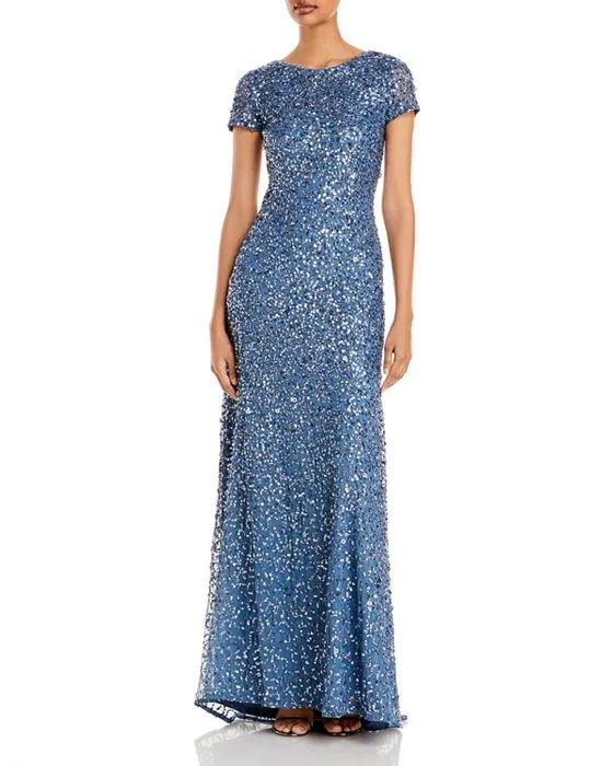 Sequined Cap Sleeve Gown
