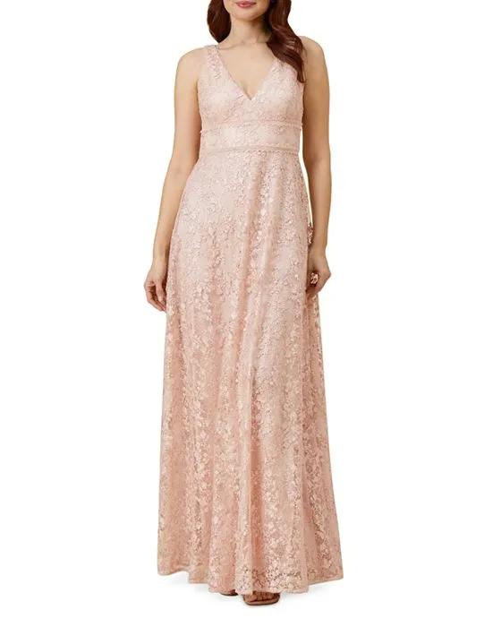 Sequined Guipure Lace Gown