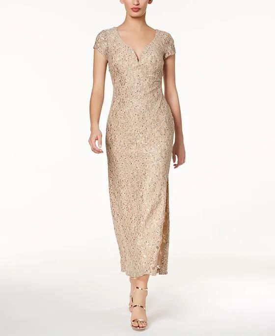 Sequined Lace Column Gown