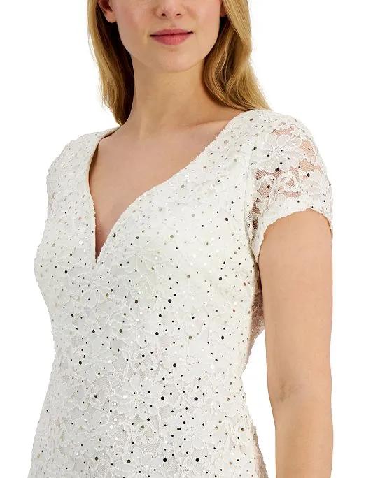 Sequined Lace Sweetheart Sheath Dress