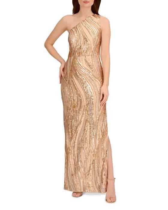 Sequined One Shoulder Gown