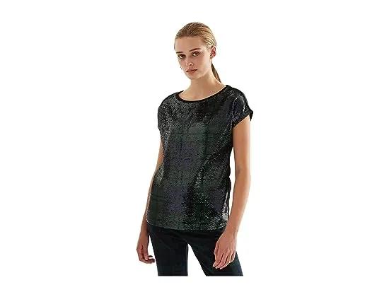 Sequined Plaid Cotton-Blend Tee