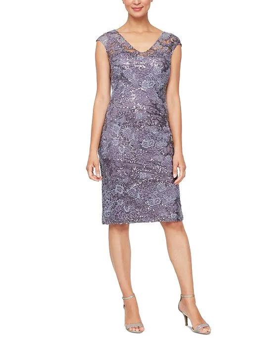 Sequinned Lace Sheath Dress