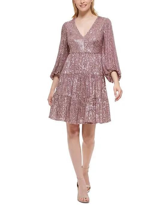 Sequinned Tiered Fit & Flare Dress