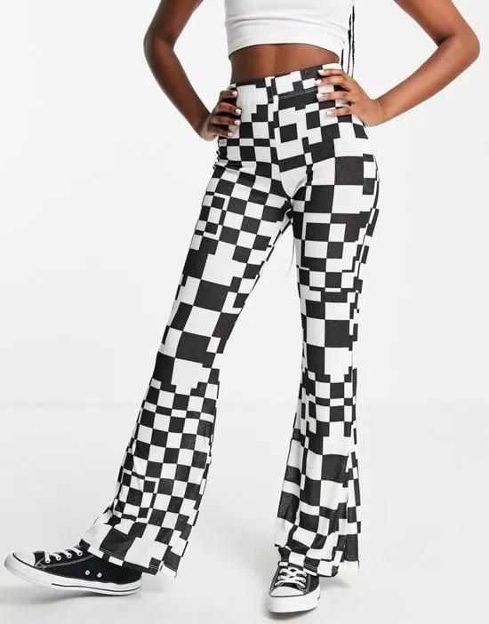 set checkerboard flared pants in monochrome