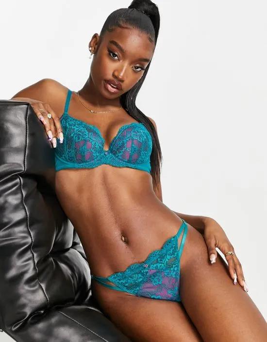 Sexy Lace Planet nylon blend string thong in teal and purple - DGREEN