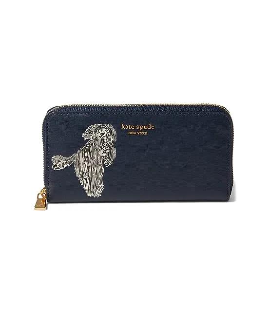 Shaggy Embossed Saffiano Leather Zip Around Continental Wallet