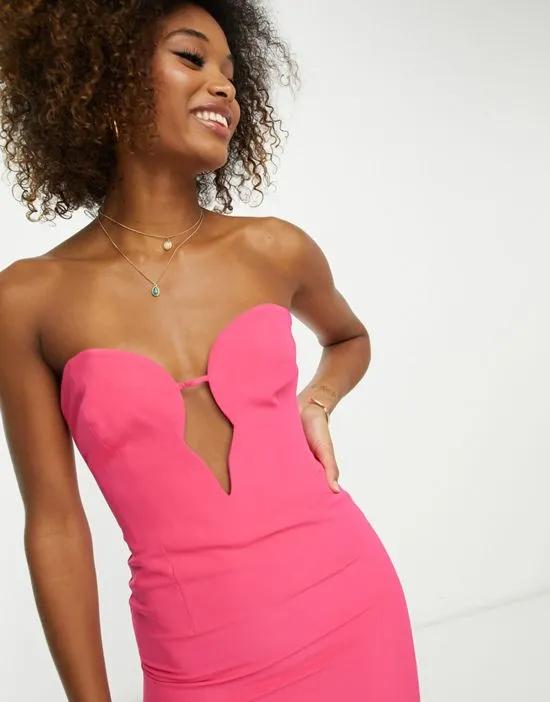 shaped plunge midaxi dress with split in bright pink