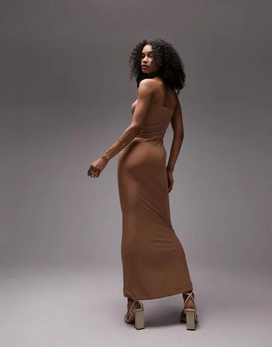 shaping super soft bandeau fitted maxi dress in mocha