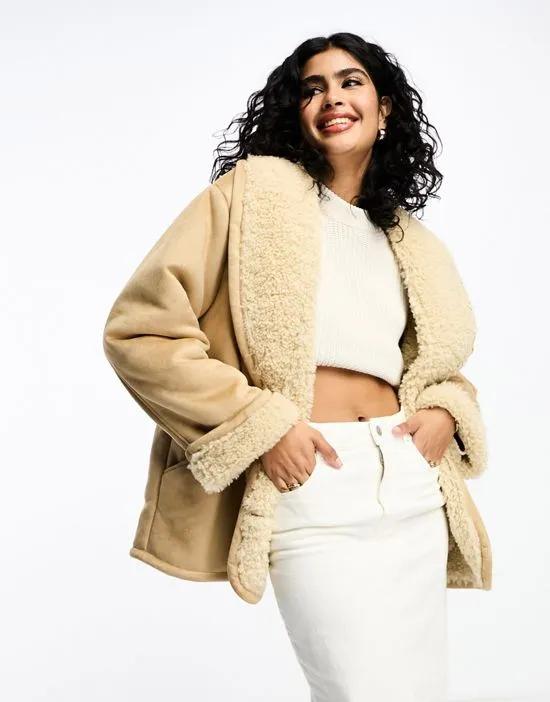 shawl collar aviator jacket in brown