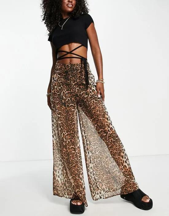 sheer floaty pants in leopard print