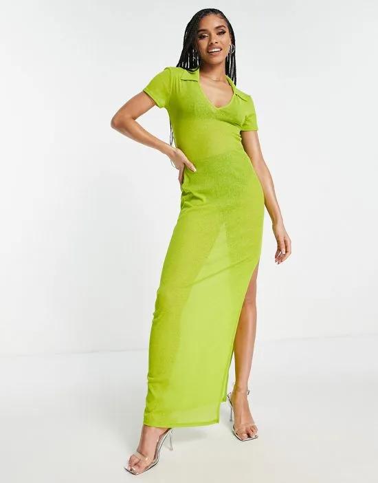 sheer maxi dress in lime green