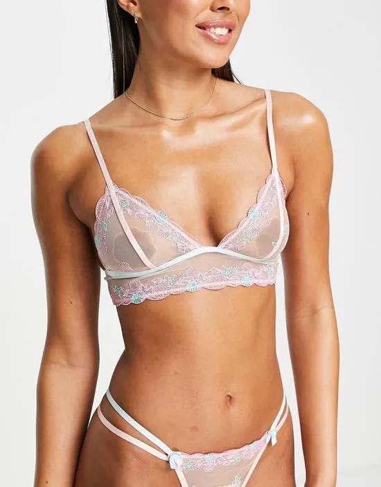 Shelly lace soft longline triangle bra in peach and blue