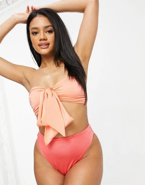 shimmer bow front bikini top in apricot