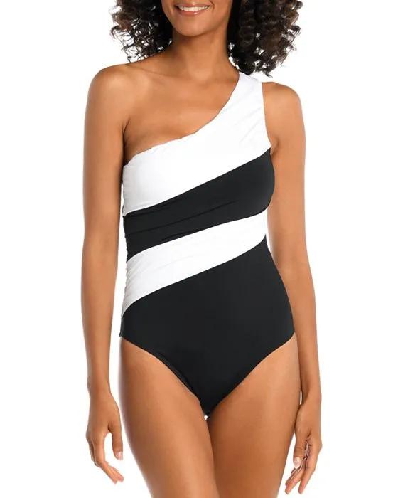 Shirred Colorblocked One Piece Swimsuit