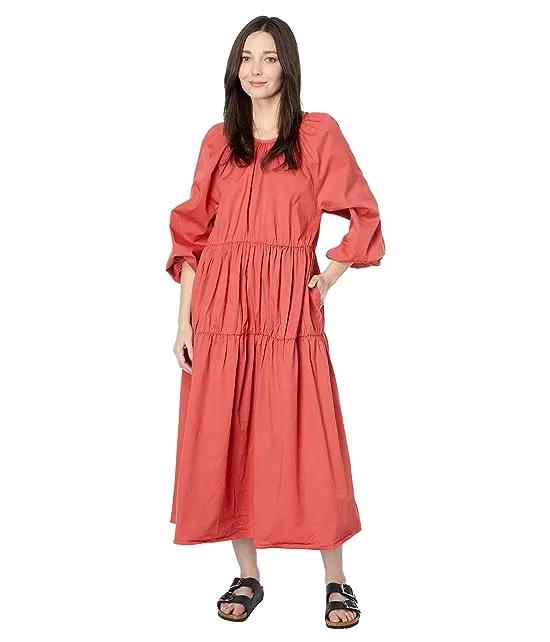 Shirred Cotton Woven Tiered Dress
