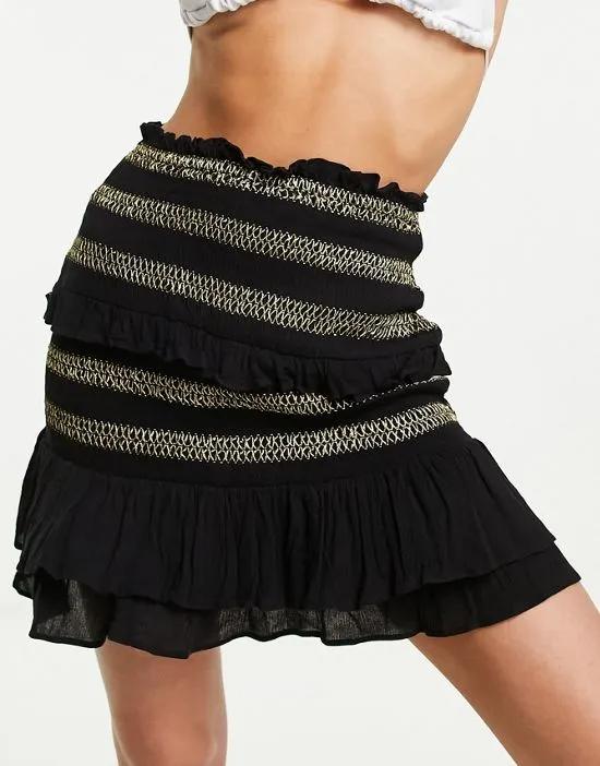 shirred mini beach skirt in black - part of a set