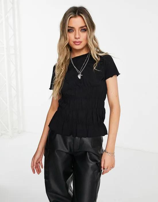 shirred ruched tee in black