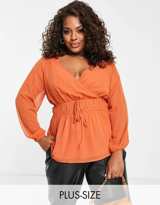 shirred waist blouse in rust