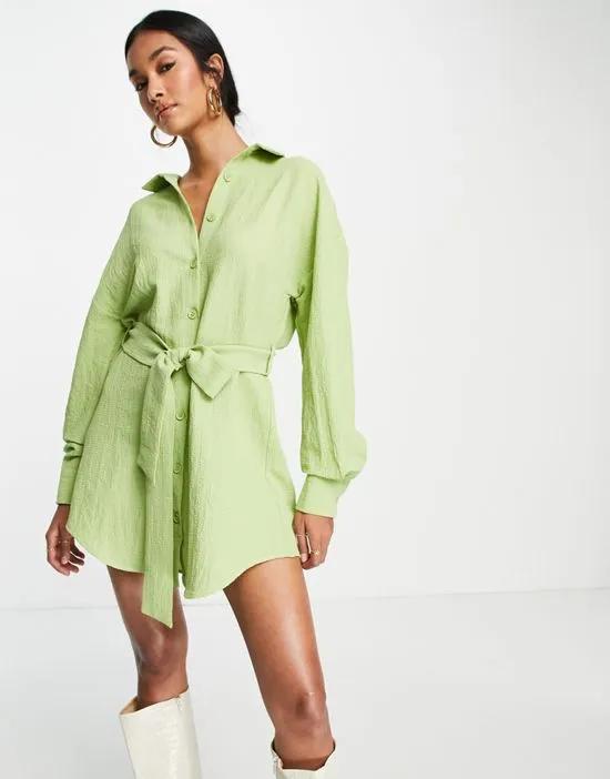 shirt dress with tie waist in lime