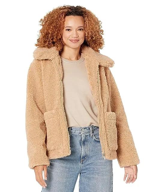 Short Front Zip Teddy Coat with Patch Pockets