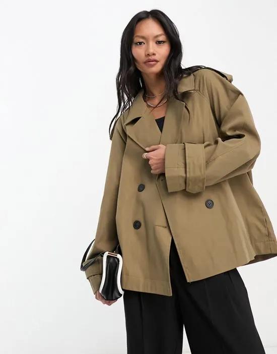 short lightweight trench coat in dark stone