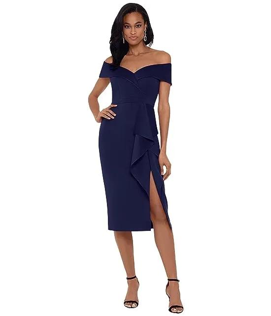 Short Scuba Off-the-Shoulder Dress with Ruffle