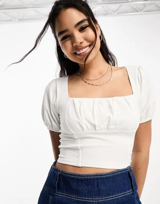 short sleeve bust seam milkmaid top in white