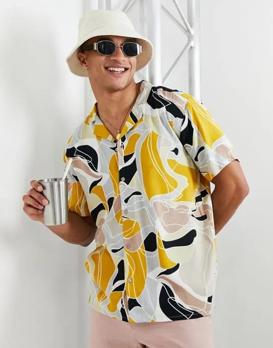 short sleeve camp collar shirt with abstract print in multi