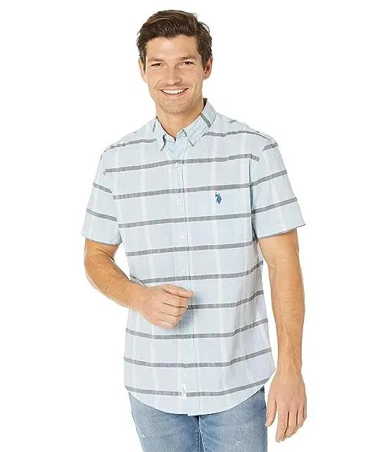 Short Sleeve Classic Fit Wide Horizontal Stripe Woven Shirt