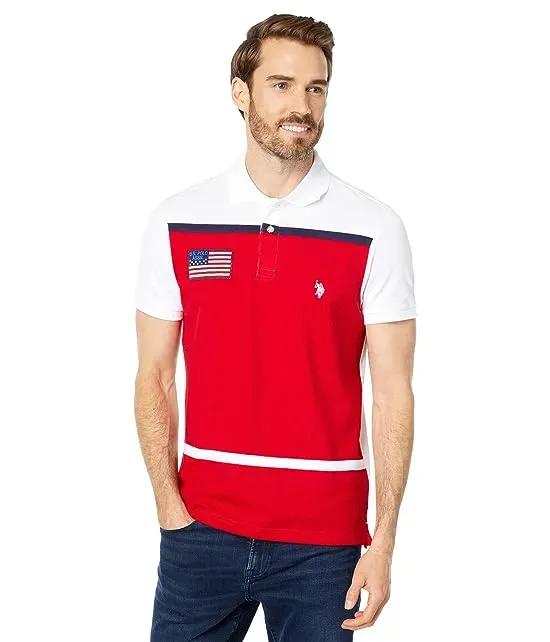Short Sleeve Color-Block with Flag Slim Fit Knit Shirt