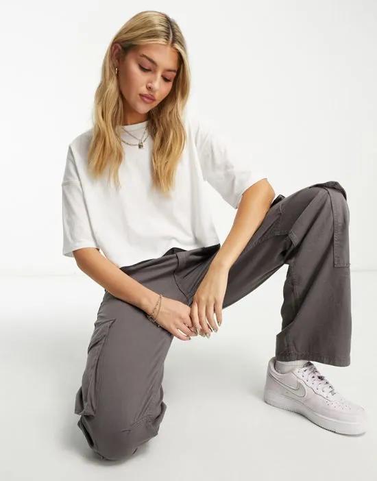 short sleeve cropped oversized boxy t shirt with seam detail in white