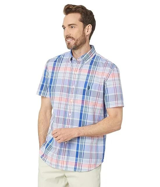 Short Sleeve CVC Yarn-Dye Plaid Woven Shirt