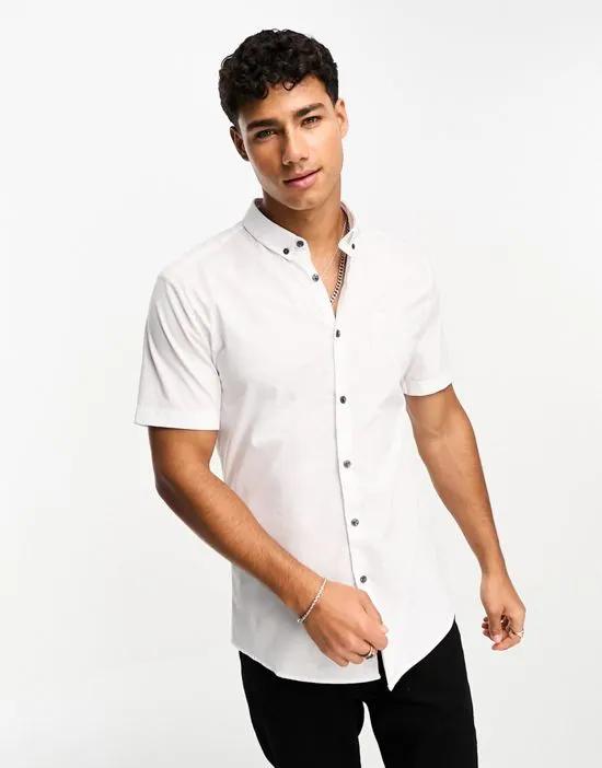 short sleeve embroidered muscle fit shirt in white