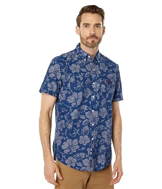 Short Sleeve Floral Water Print Woven Shirt