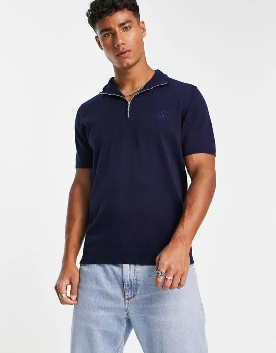 short sleeve funnel neck polo in navy