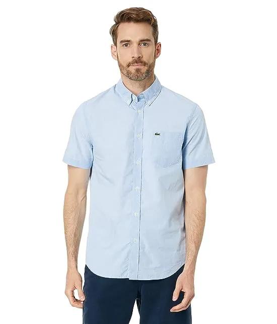 Short Sleeve Gingham Button-Down Shirt with Front Pocket