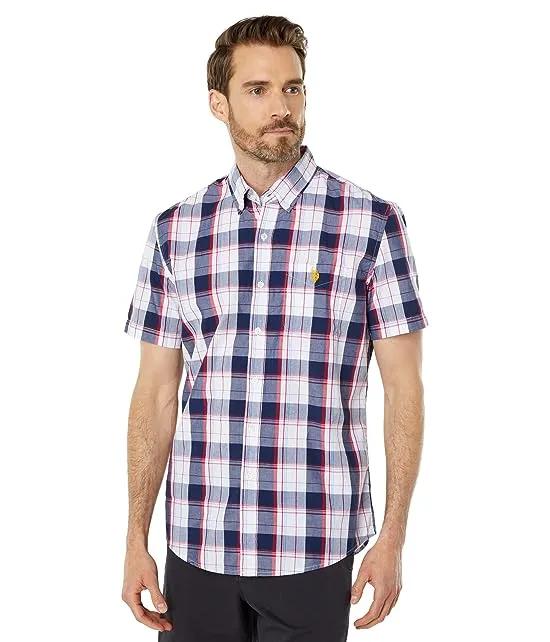 Short Sleeve Large Plaid Poplin Woven Shirt