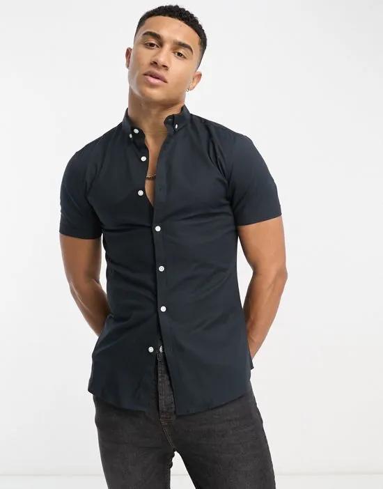 short sleeve muscle fit oxford shirt in navy