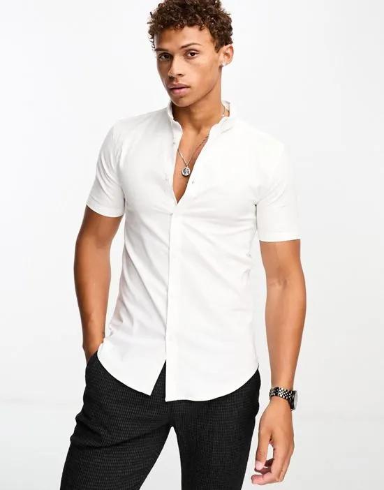 short sleeve muscle fit oxford shirt in white