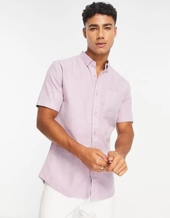 short sleeve one pocket shirt in purple