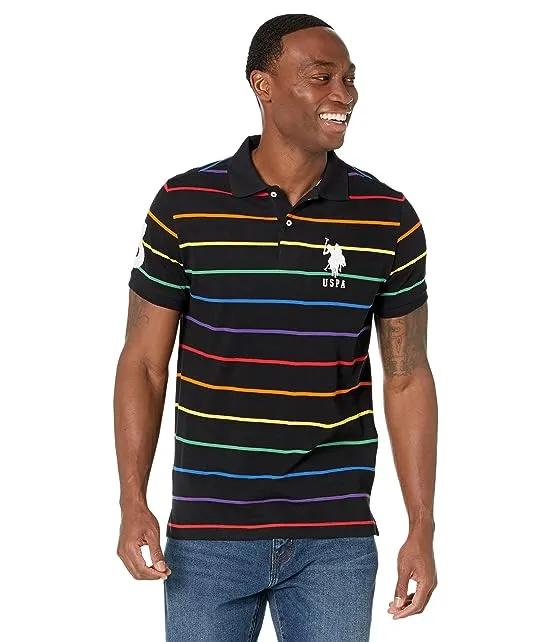Short Sleeve Slim Fit Pride Yarn-Dye Striped Polo