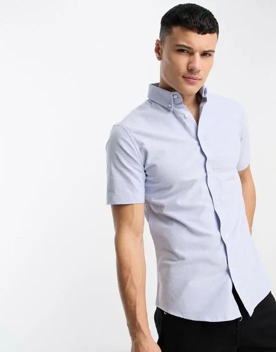 short sleeve stretch Oxford shirt in light blue