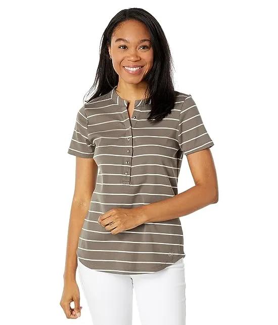 Short Sleeve Stripe Tee with Button Details