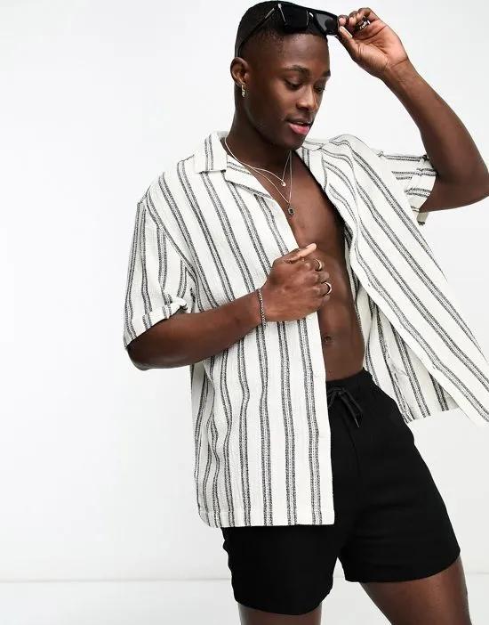 short sleeve stripe weave shirt in white