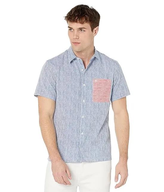 Short Sleeve Striped Shirt with Contrast Pocket
