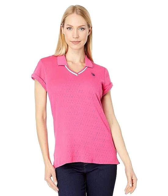 Short Sleeve Tipped Pointelle Knit Polo Shirt