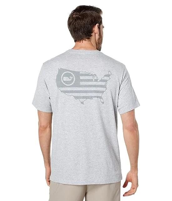 Short Sleeve USA Whale Dot Flag Pocket T-Shirt