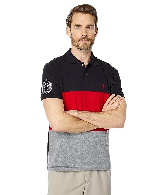Short Sleeve Uspa Color-Block Slim Fit Knit Shirt