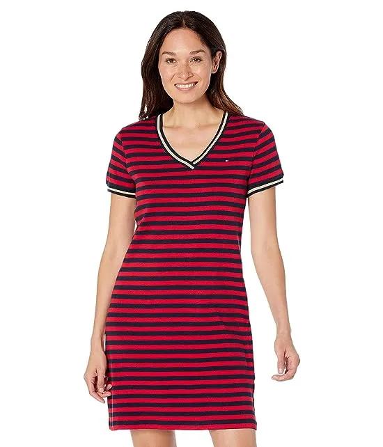 Short Sleeve V-Neck Dress Stripe